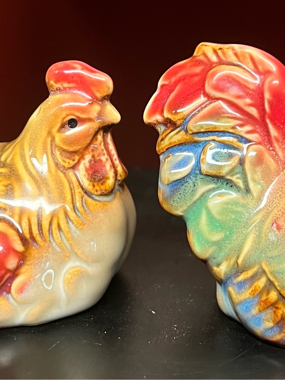 Hand-Painted Ceramic Rooster Figurine Pair - Multicolor Accent